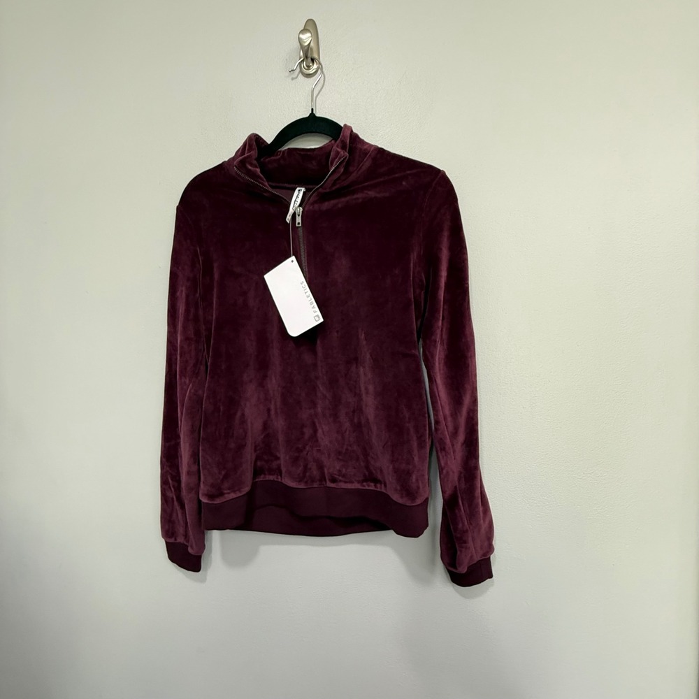 Fabletics Britt Pullover Burgundy Velour Half Zip Sweatshirt XS JT1723047-6002